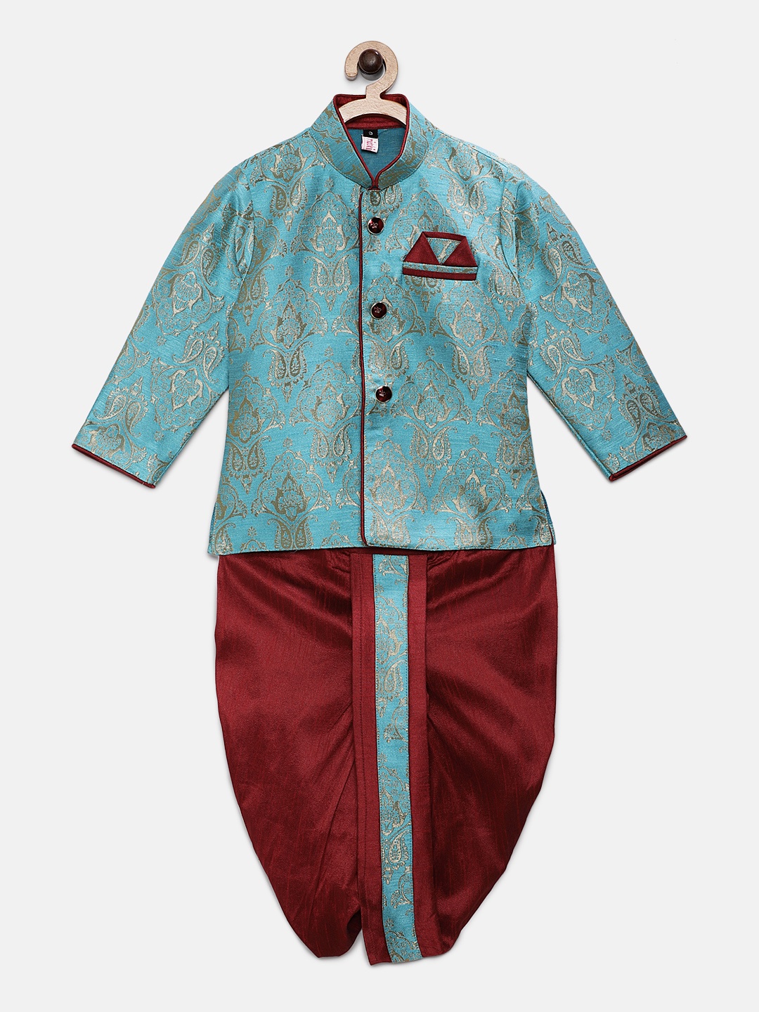 

Ridokidz Boys Blue & Maroon Woven Design Kurta with Dhoti Pants