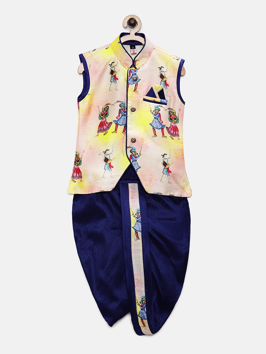 

Ridokidz Boys Yellow & Navy Blue Printed Kurta with Dhoti Pants