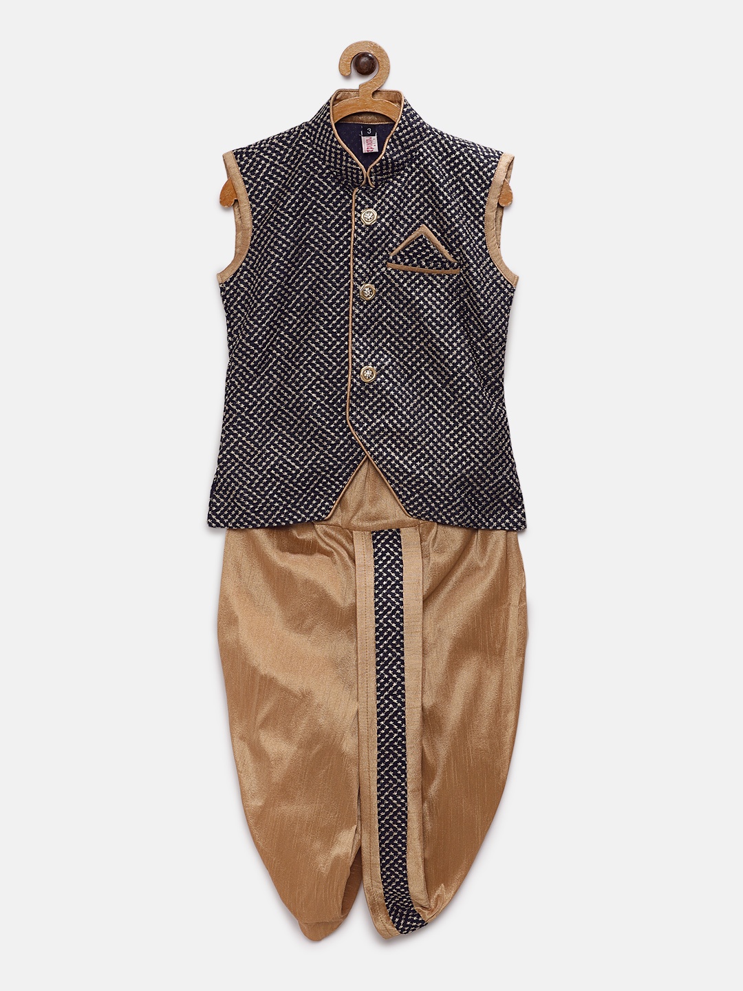 

Ridokidz Boys Navy Blue & Gold-Toned Printed Shirt and Veshti
