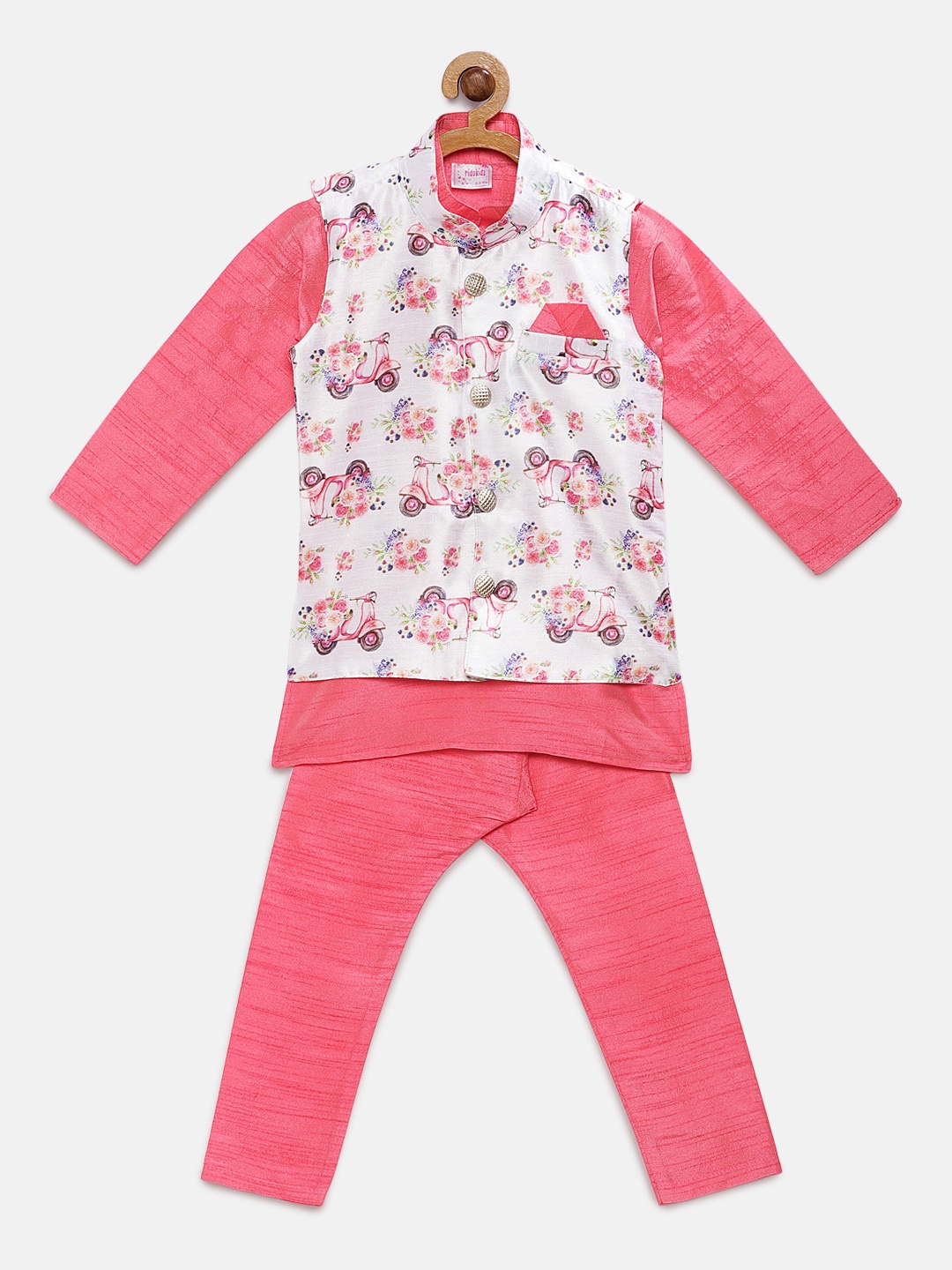 

Ridokidz Boys Pink Solid Kurta with Harem Pants & Nehru Jacket