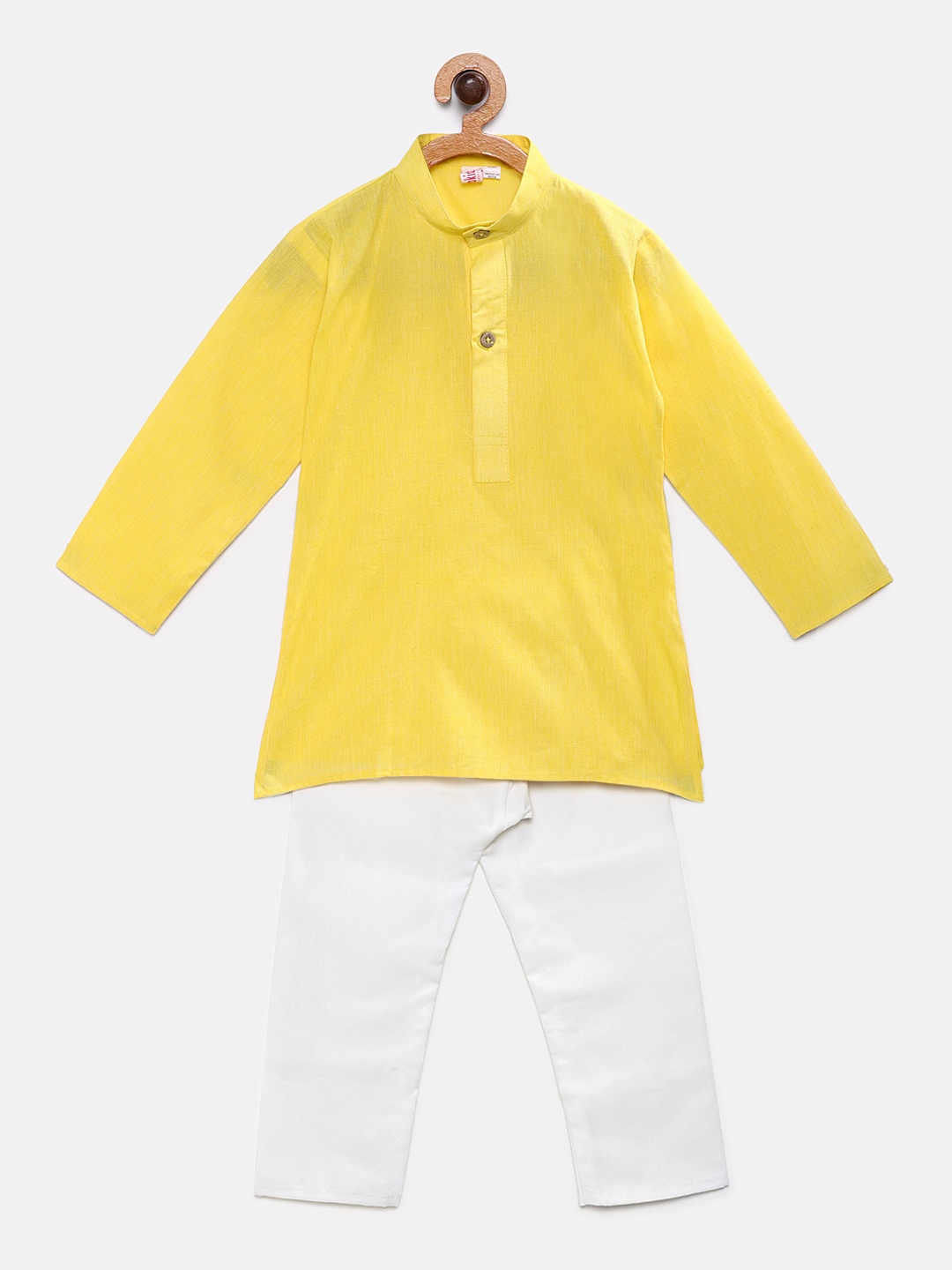 

Ridokidz Boys Yellow & White Solid Kurta with Pyjamas