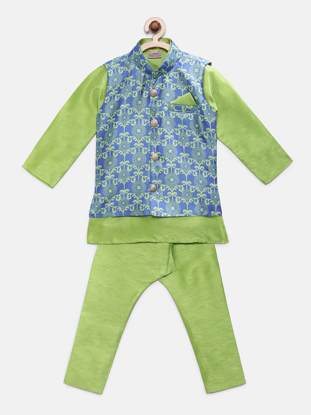 

Ridokidz Boys Green Solid Kurta with Harem Pants