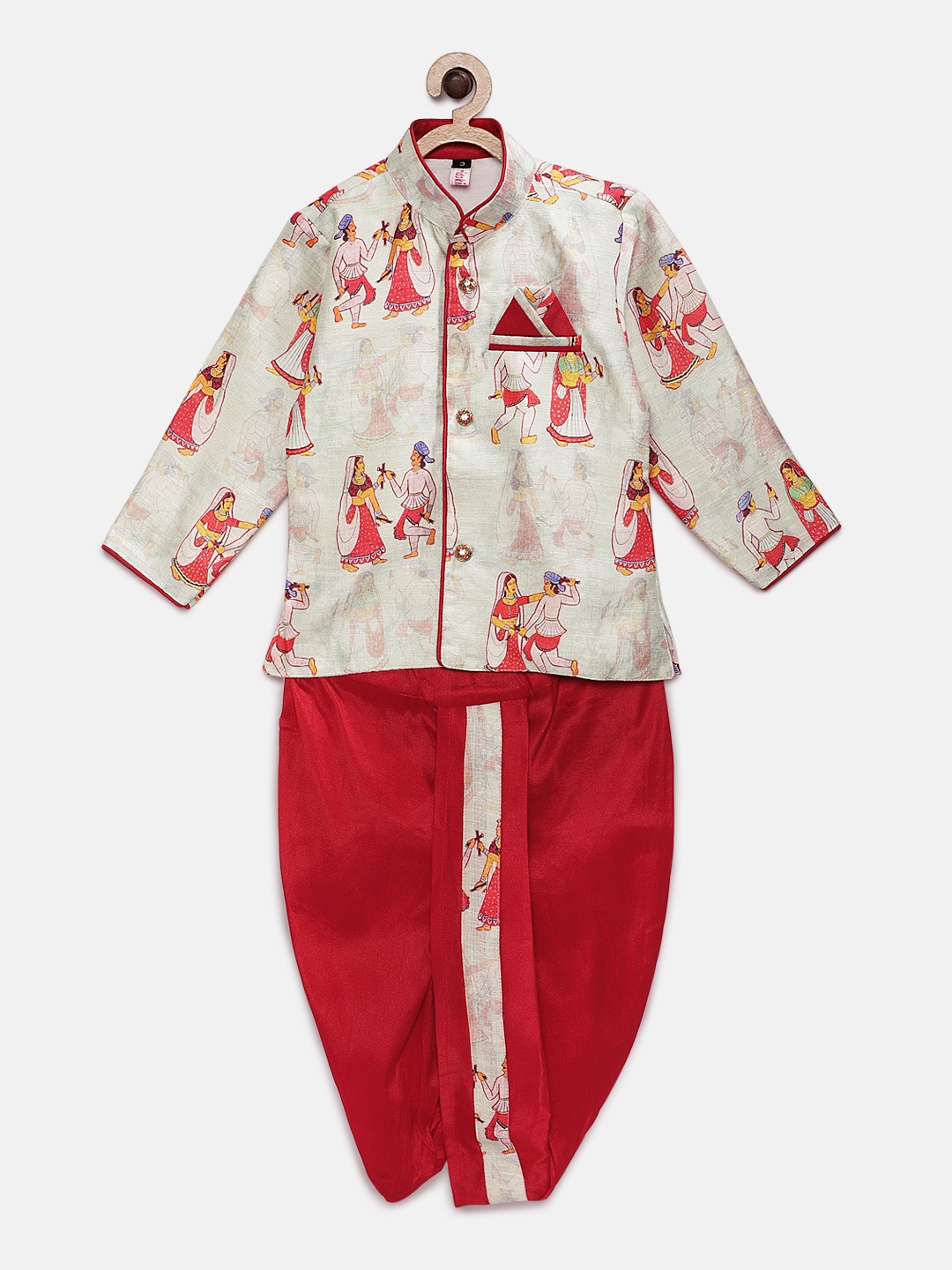 

Ridokidz Boys Beige & Red Printed Kurta with Dhoti Pants