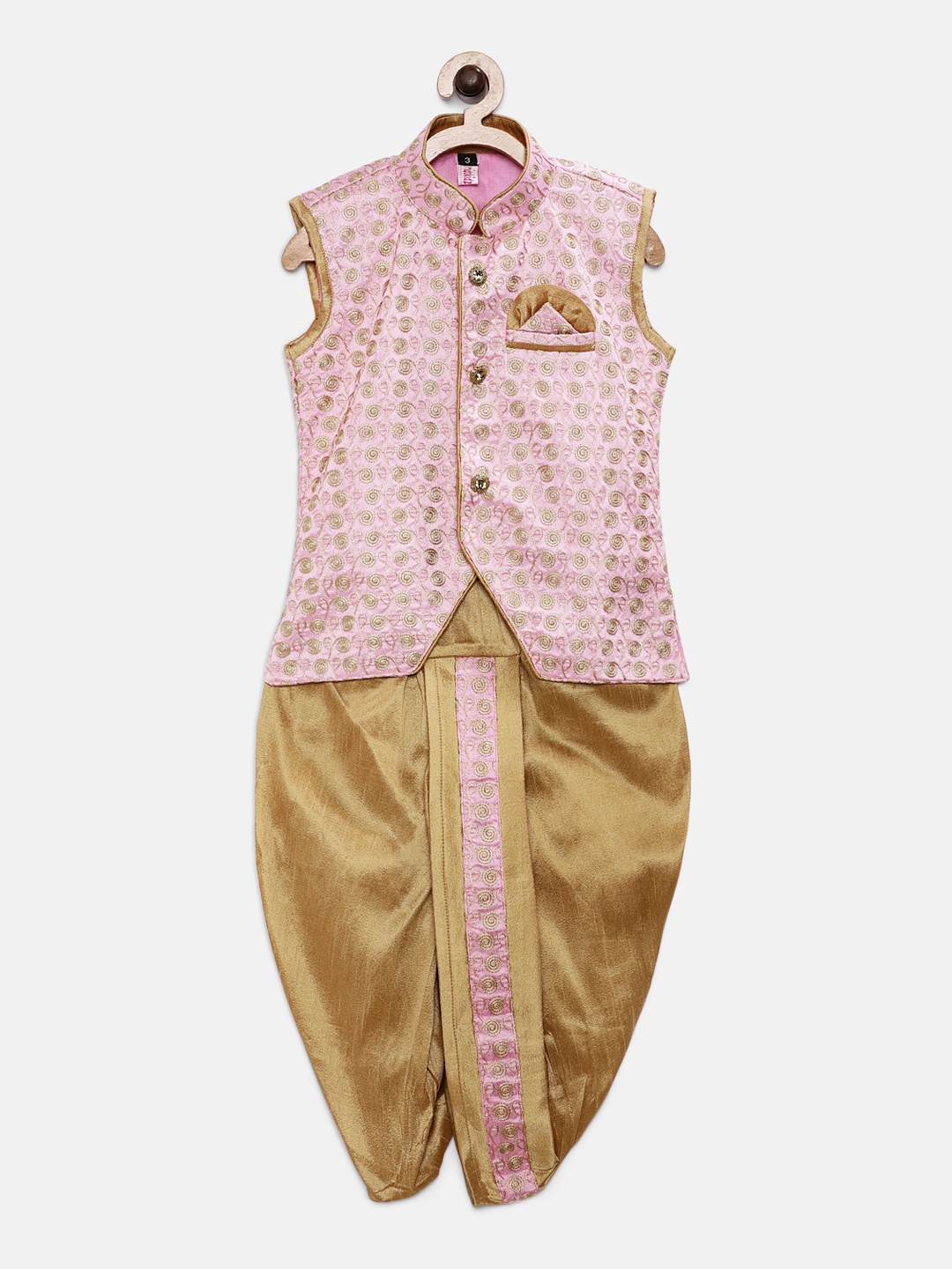 

Ridokidz Boys Pink & Brown Embroidered Kurta with Dhoti Pants