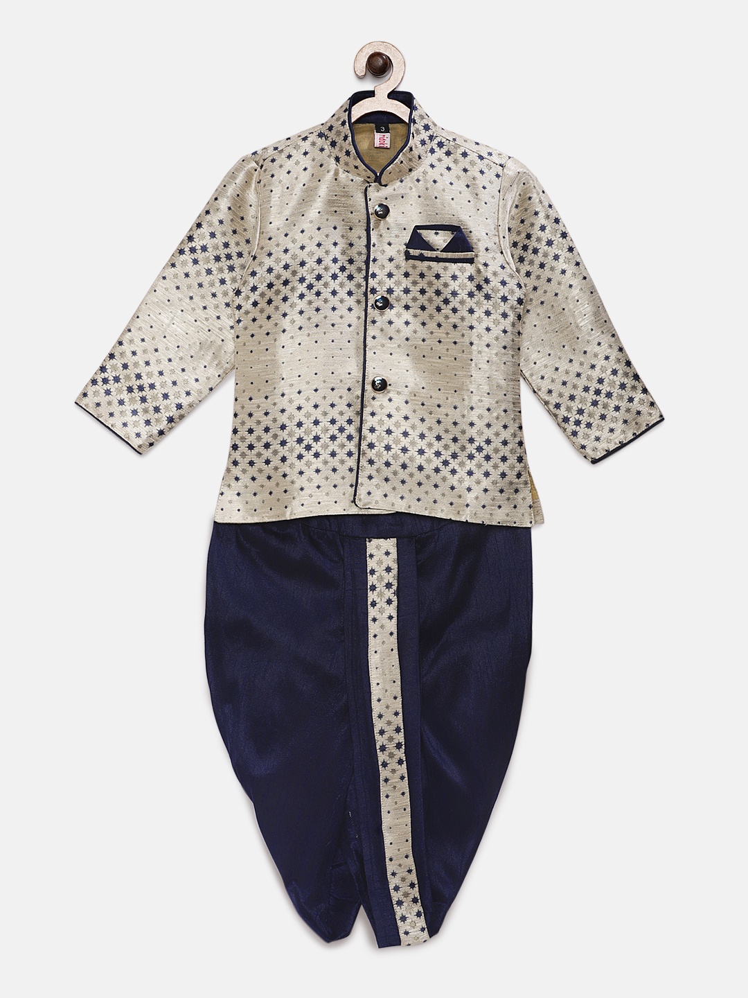 

Ridokidz Boys Silver-Toned & Blue Self Design Kurta with Dhoti Pants