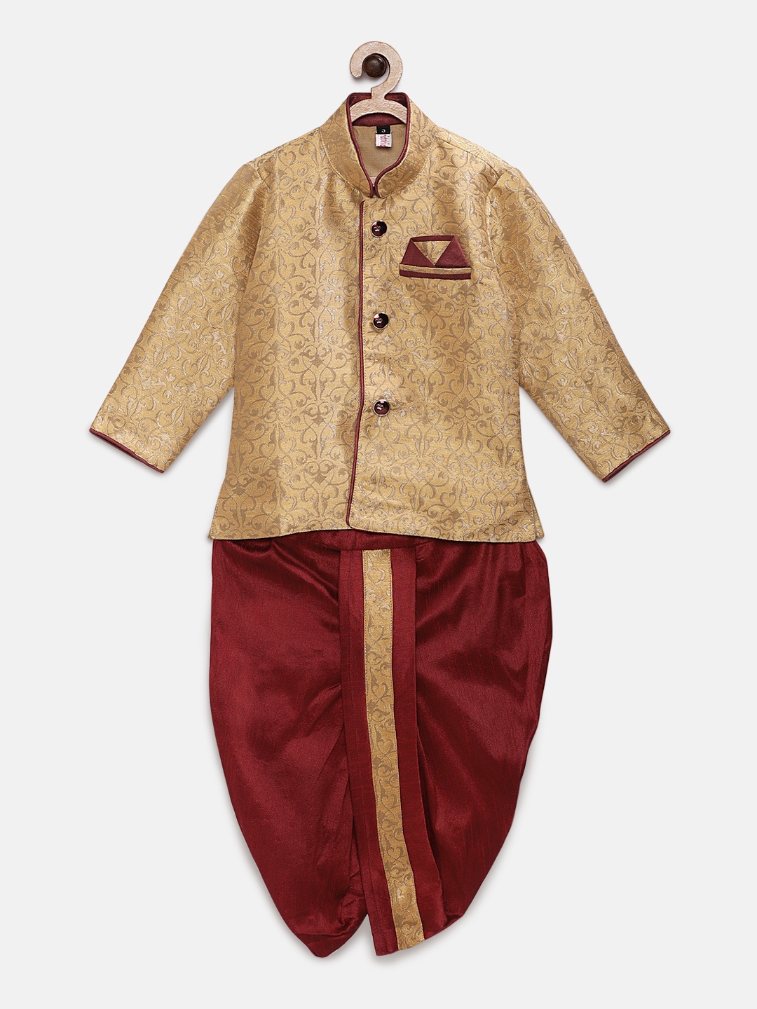 

Ridokidz Boys Camel Brown & Maroon Woven Design Kurta with Dhoti Pants