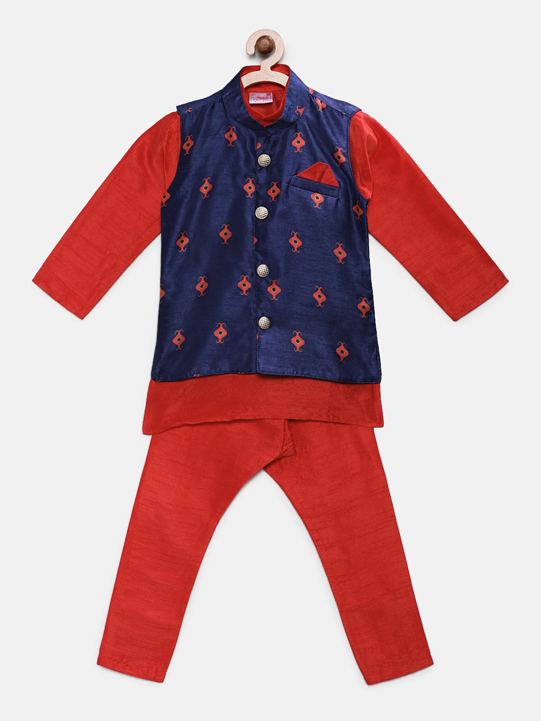 

Ridokidz Boys Red & Navy Blue Solid Kurta with Harem Pants