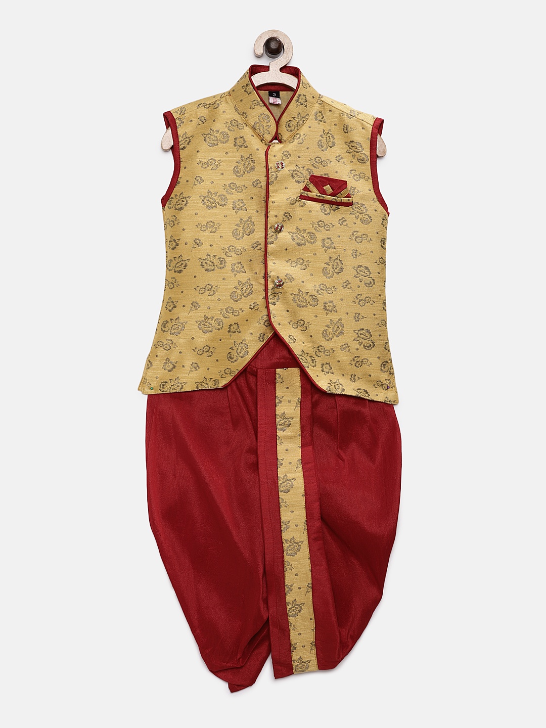 

Ridokidz Boys Gold-Toned & Red Woven Design Kurta with Dhoti Pants
