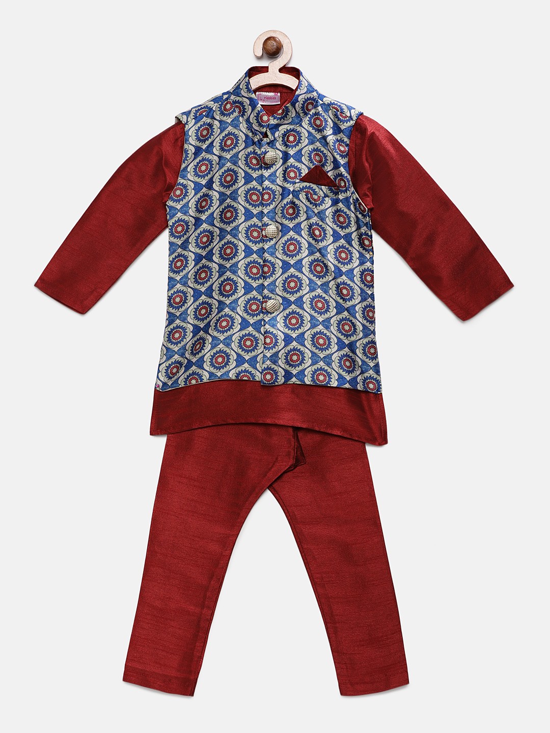 

Ridokidz Boys Maroon & Blue Solid Kurta with Harem Pants