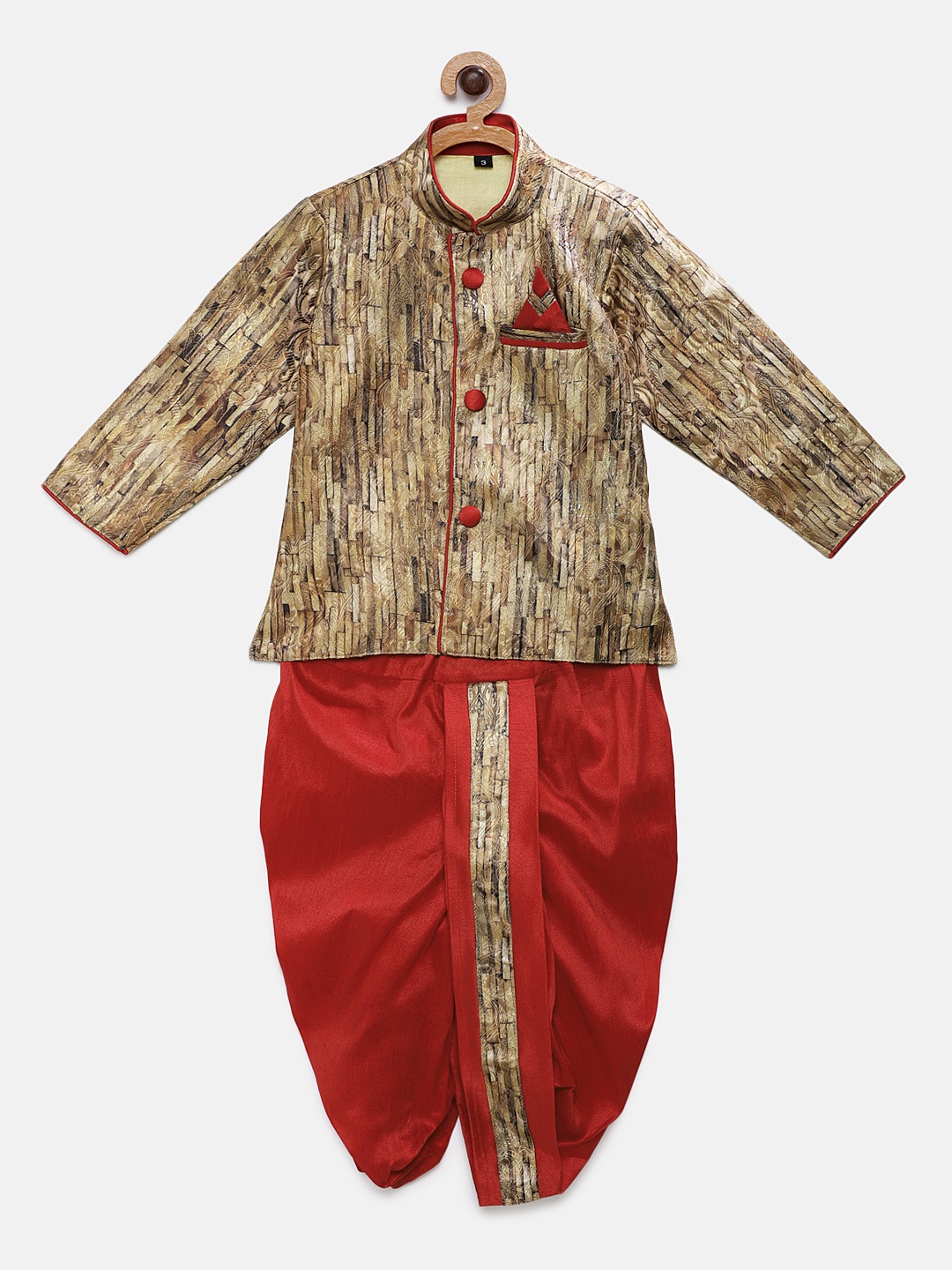 

Ridokidz Boys Camel Brown & Red Printed Kurta with Dhoti Pants