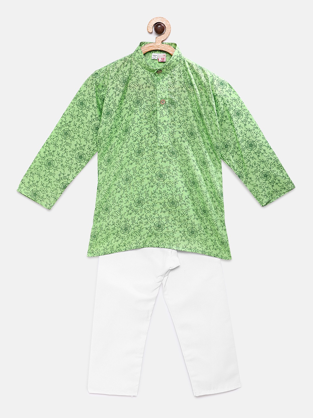 

Ridokidz Boys Green & White Printed Kurta with Pyjamas
