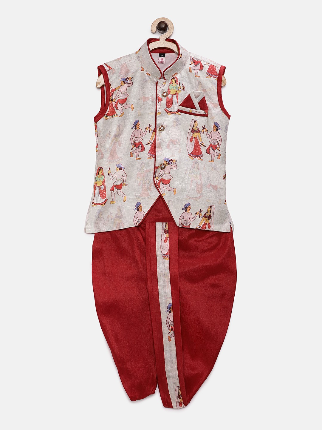 

Ridokidz Boys Beige & Red Printed Kurta with Dhoti Pants