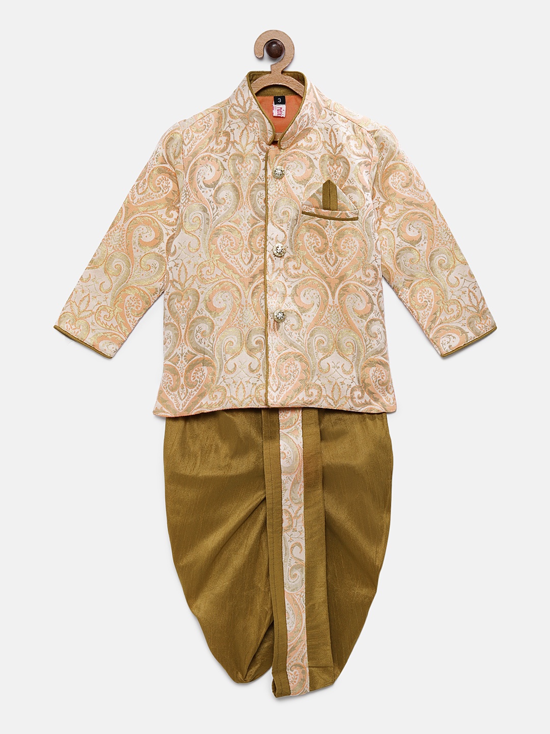 

Ridokidz Boys Beige & Olive Green Woven Design Kurta with Dhoti Pants