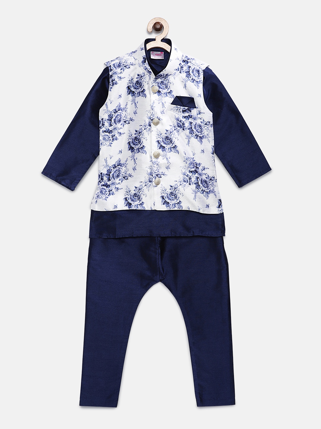 

Ridokidz Boys Navy Blue Solid Kurta with Harem Pants