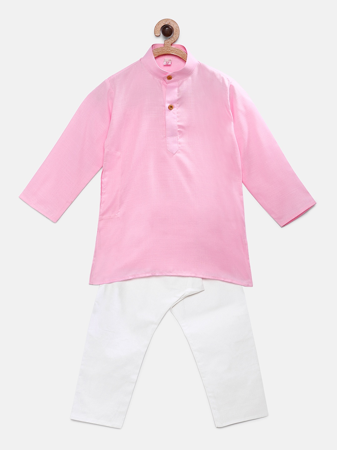 

Ridokidz Boys Pink Solid Kurta with White Pyjamas