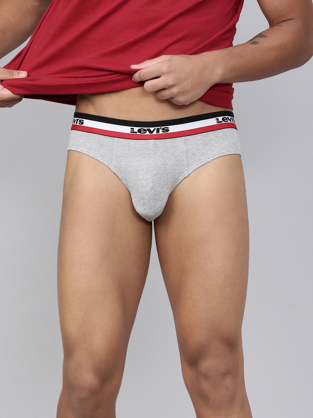 

Levis Men Smartskin Technology Cotton Briefs with Tag Free Comfort #002-LT GMEL-P1, Grey melange