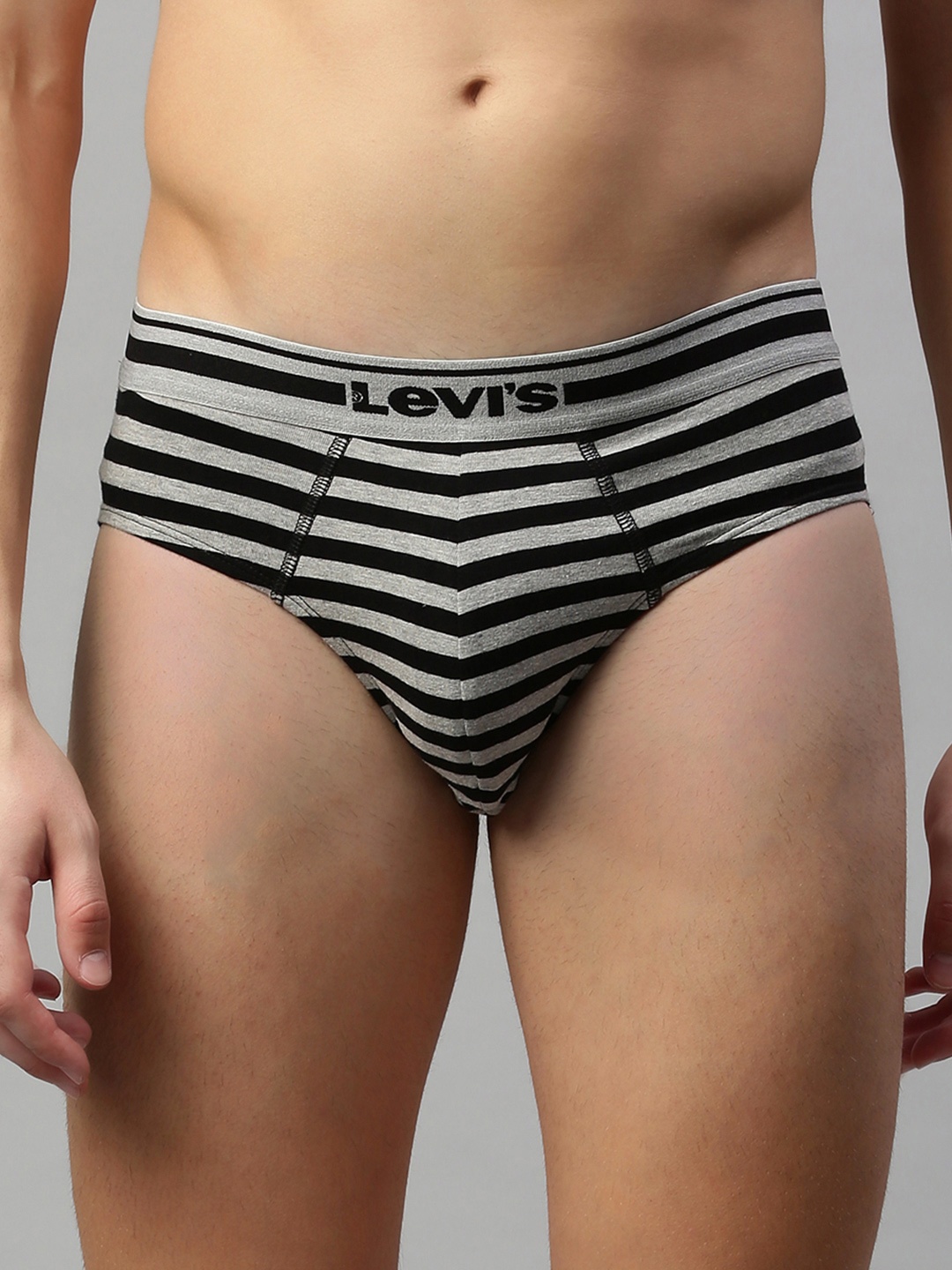 

Levis Men's Black and Grey Striped Briefs #005-BRIEF-ST - 5 (BLK/ GMEL)-P1