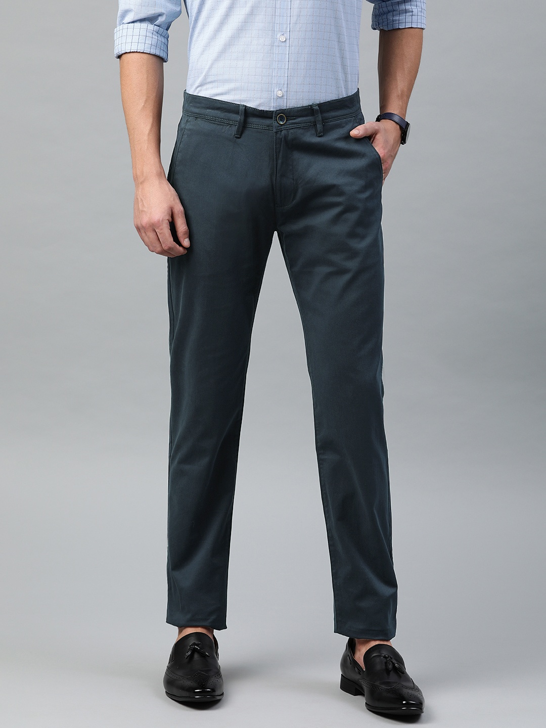 

Peter England Men Navy Blue Super Slim Fit Solid Semiformal Trousers