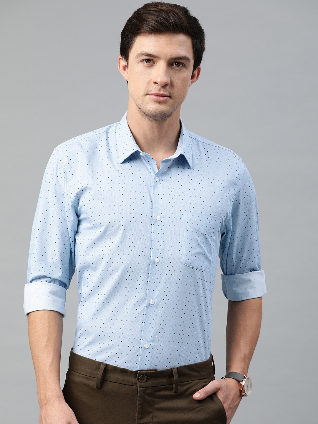 

Peter England Men Blue & White Slim Fit Printed Semiformal Shirt