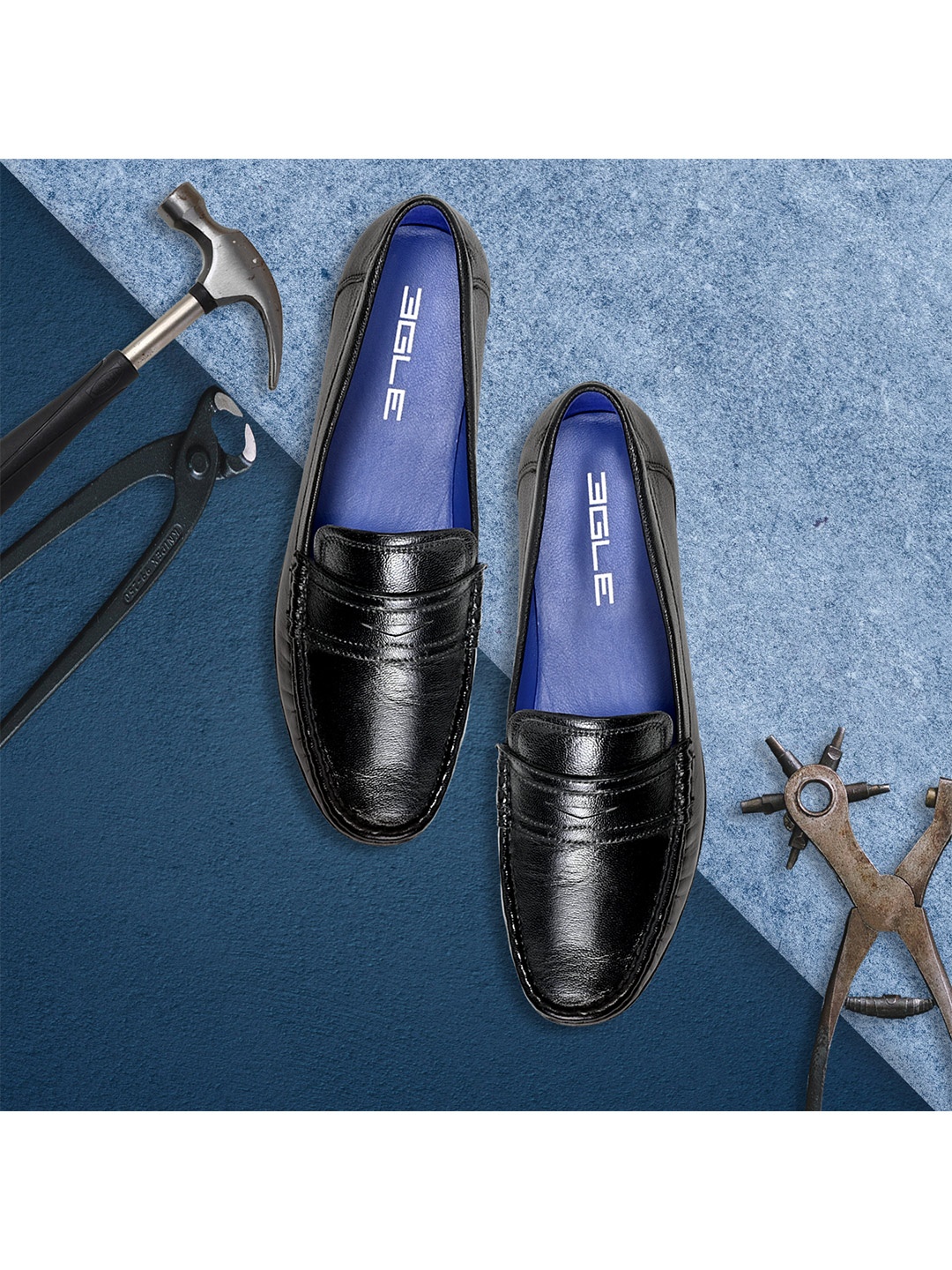 

Egle Men Black Solid Leather Penny Loafers