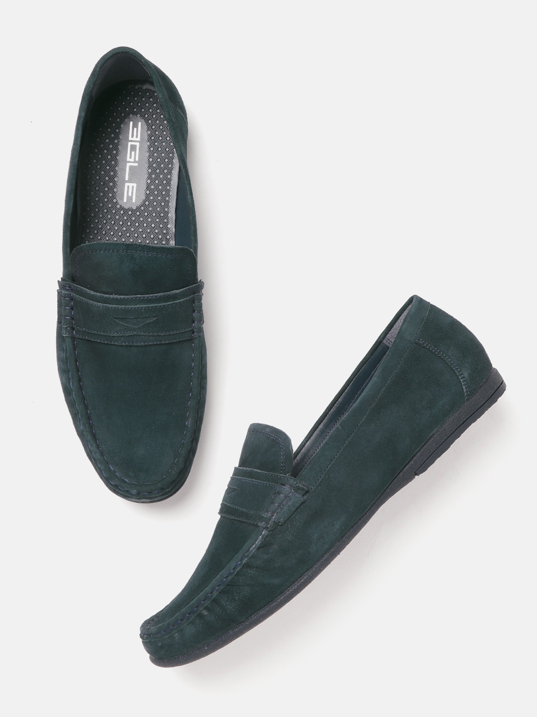 

Egle Men Teal Green Solid Suede Penny Loafers