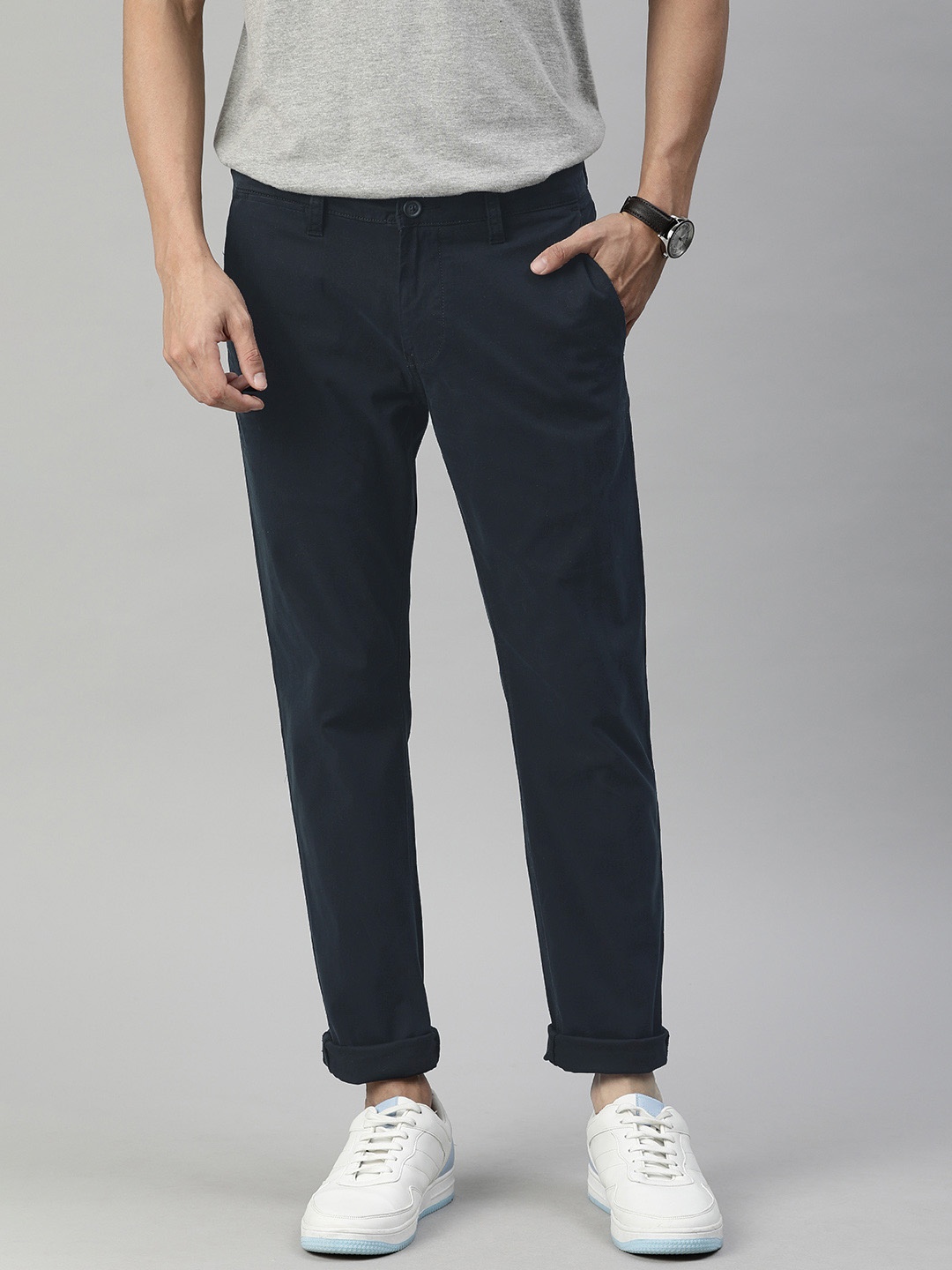 

Nautica Men Navy Blue Slim Fit Solid Chinos