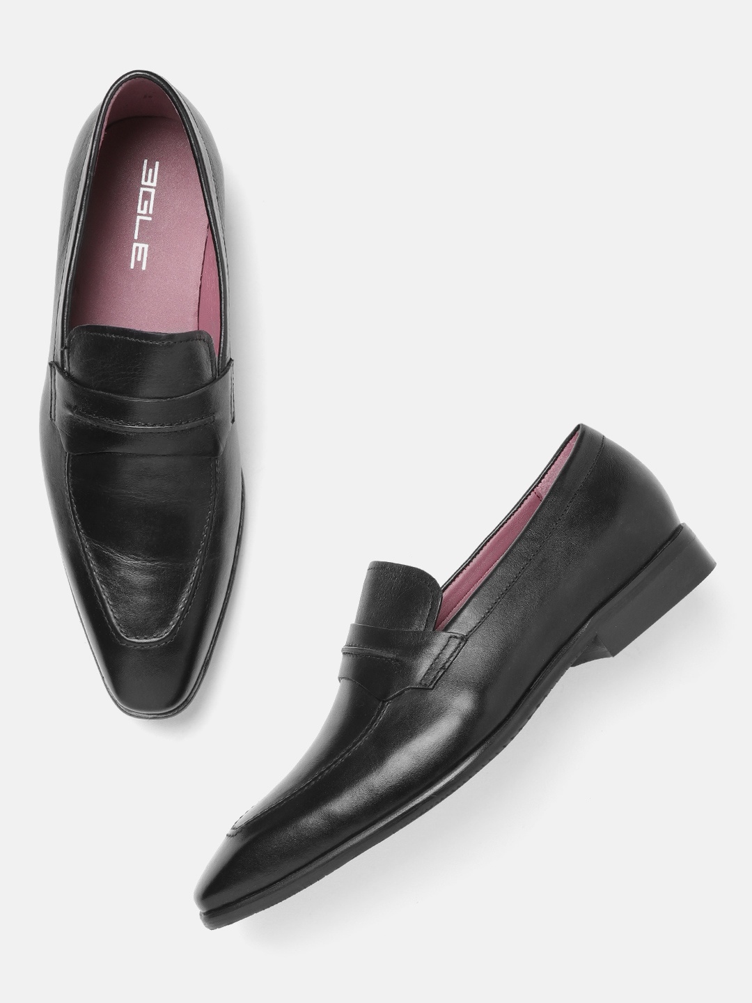 

Egle Men Black Leather Solid Formal Slip-Ons