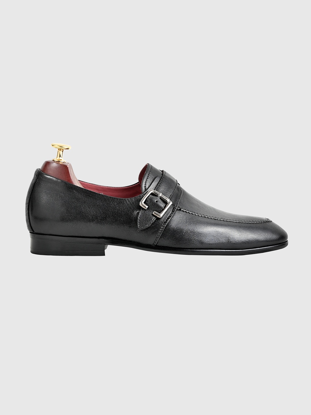 

Men Black Solid Leather Formal Monk Shoes
