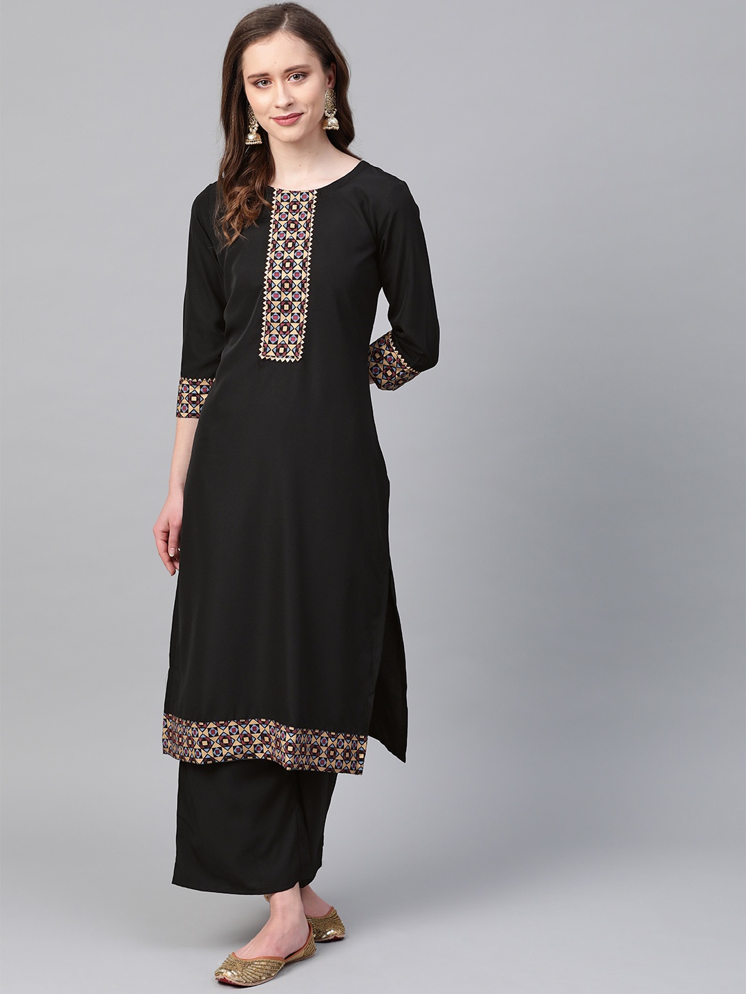 

ZIYAA Women Black & Golden Yoke Design Kurta with Palazzos