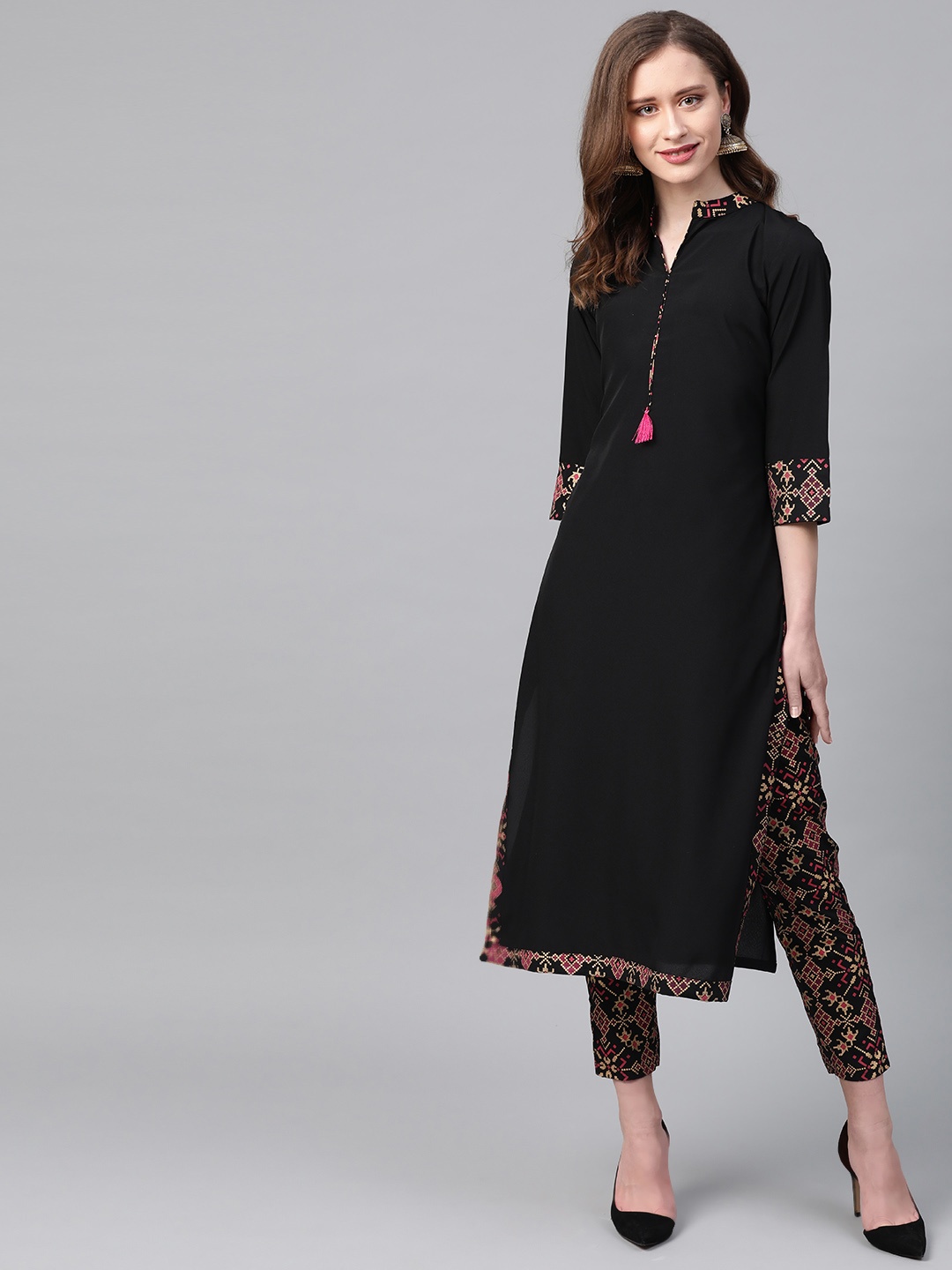 

ZIYAA Women Black Solid Kurta with Trousers