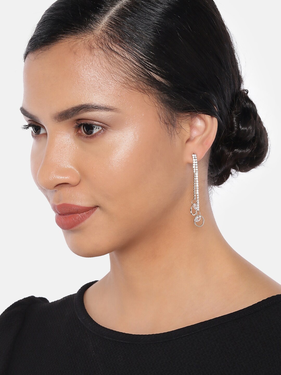 

Ayesha Silver-Plated Contemporary Diamante Crystal Studded Drop Earrings