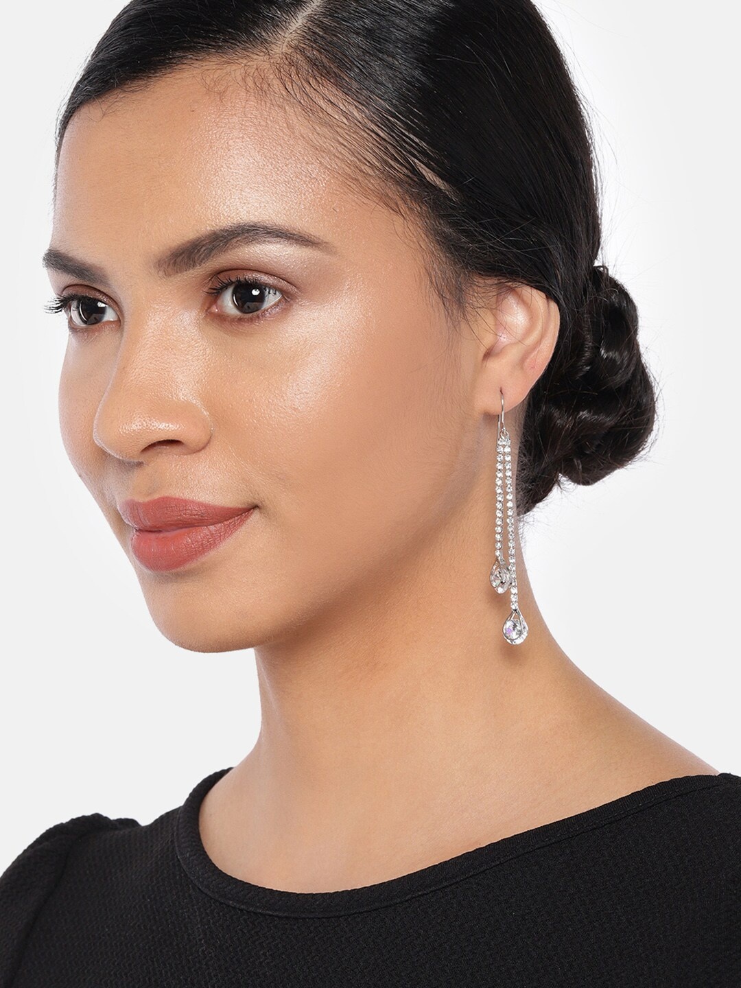 

Ayesha Silver-Toned Contemporary Diamante Tassel Drop Earrings