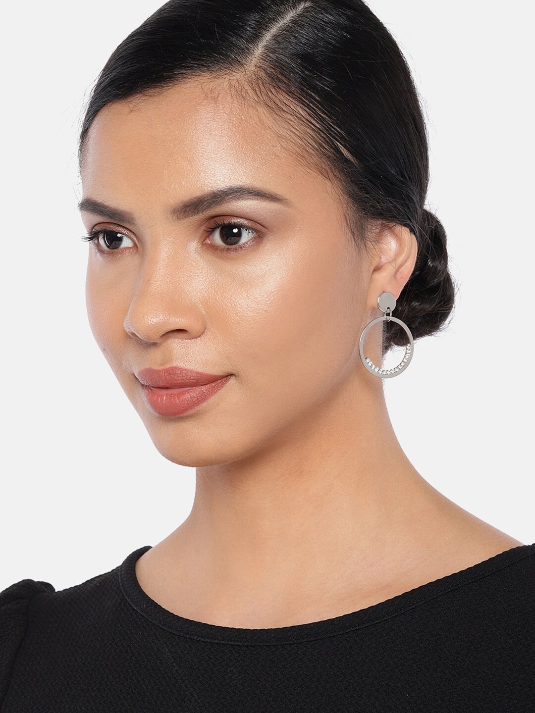 

Ayesha Women Silver-Toned Circular Drop Earrings
