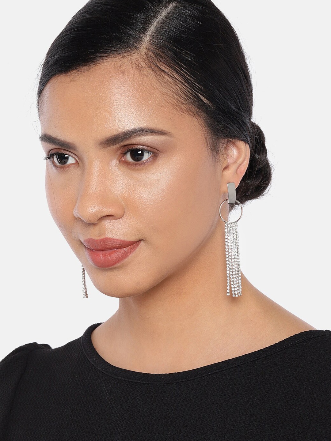 

Ayesha Silver-Plated Contemporary Diamante Tassel Drop Earrings
