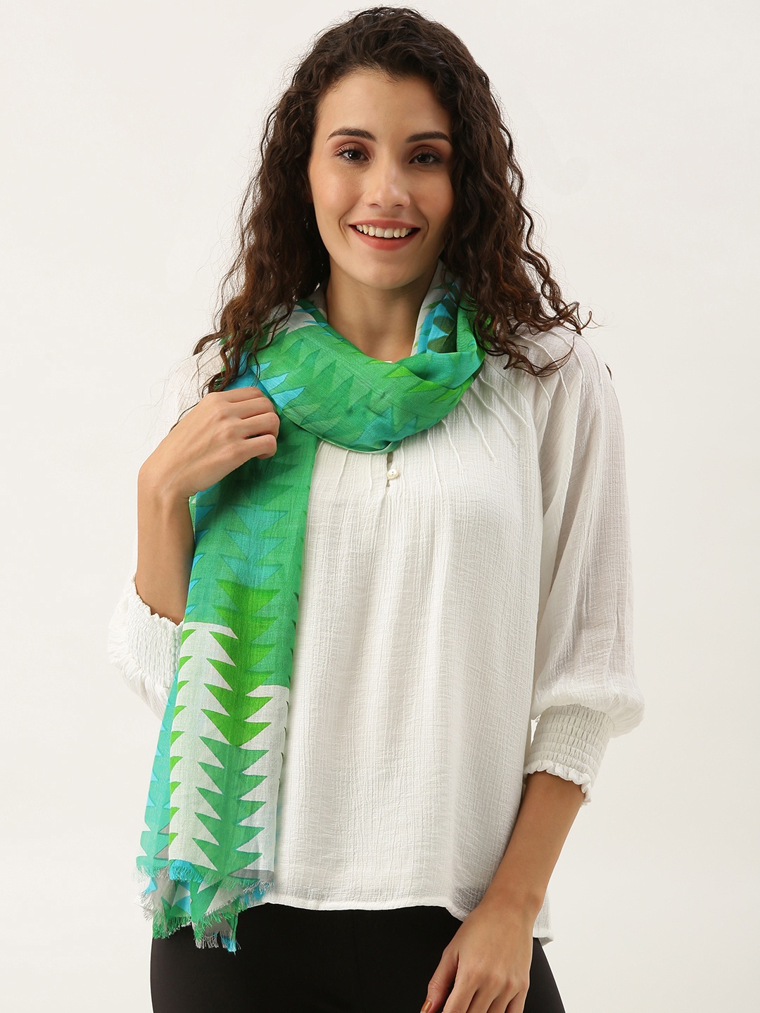 

Ayesha Women Green & Blue Printed Viscose Scarf