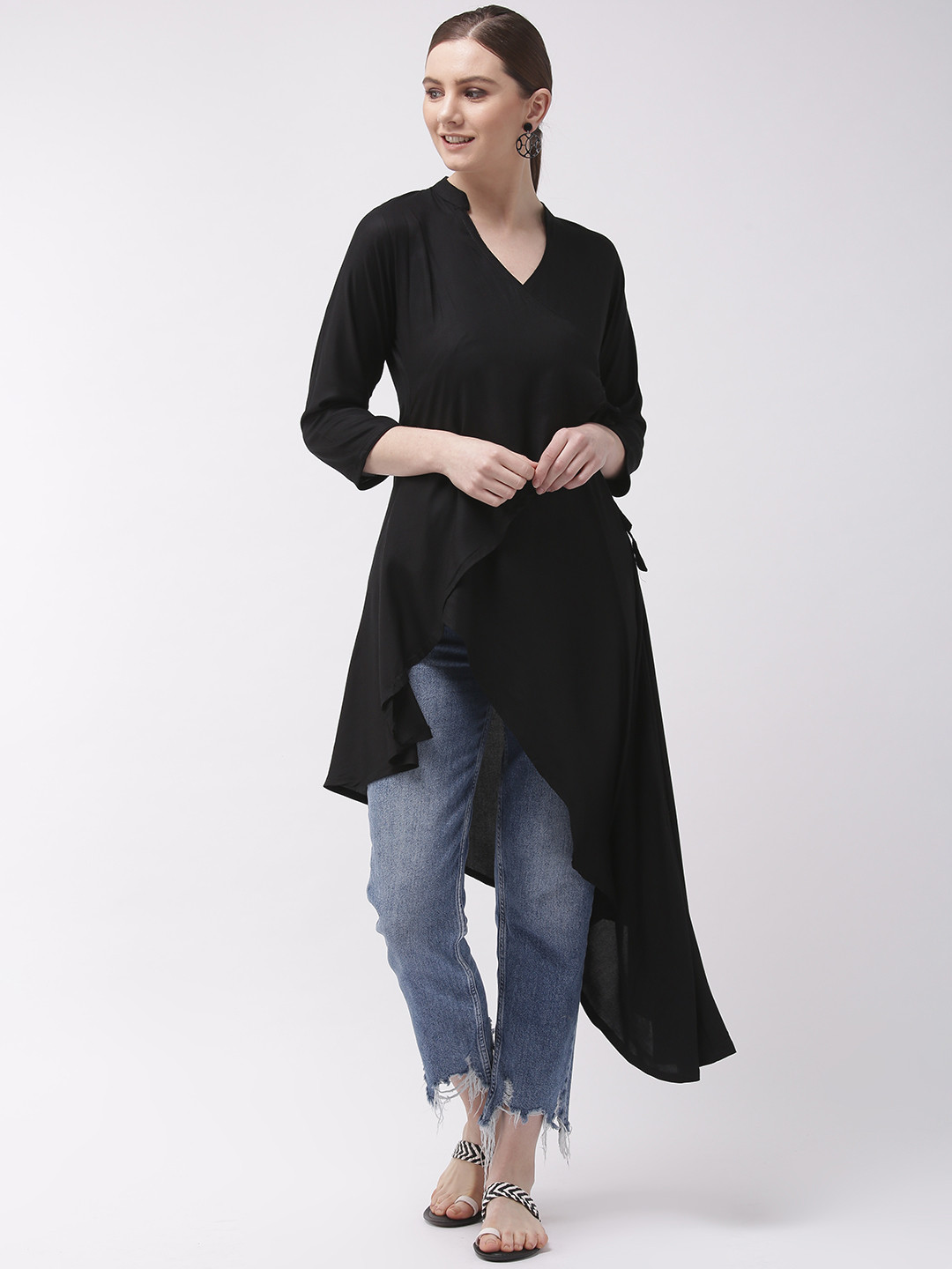 

InWeave Women Black Solid Longline Tunic