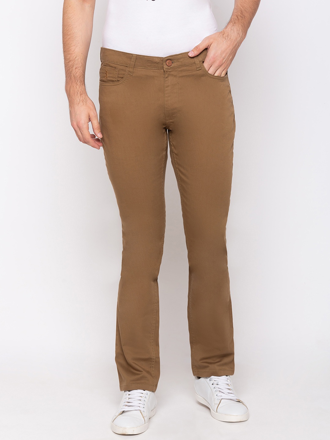 

GIORDANO Men Khaki Brown Smart Slim Fit Solid Regular Trousers