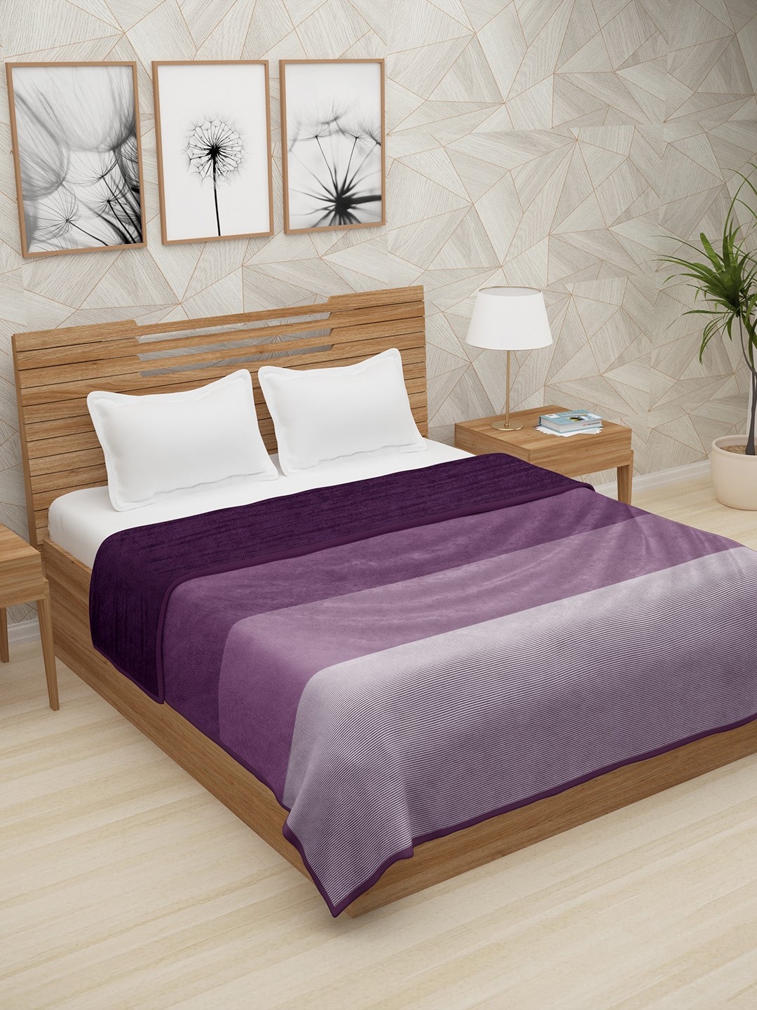 

Story@home Purple Striped AC Room 400 GSM Double Bed Blanket