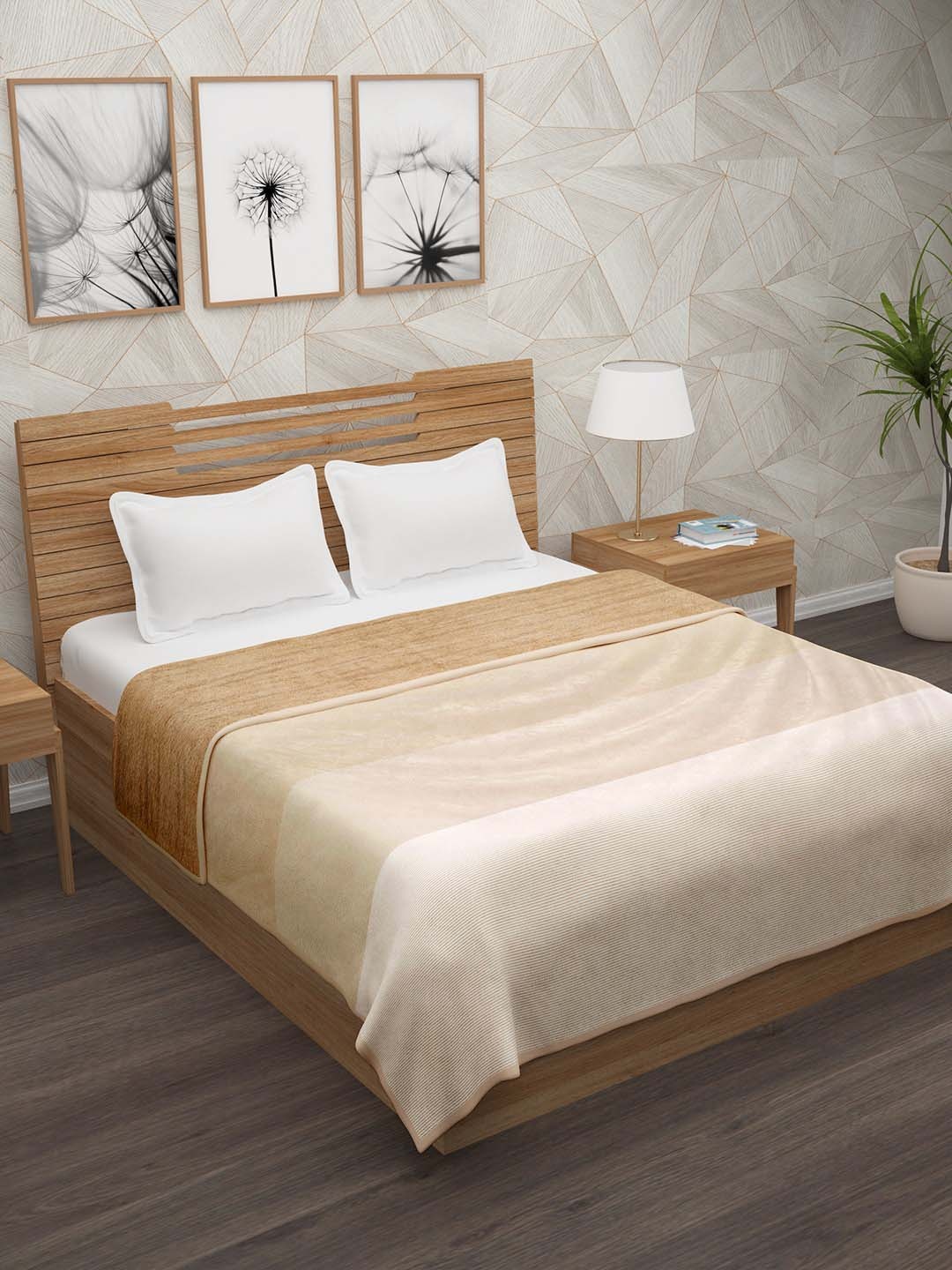 

Story@home Cream-Coloured Striped AC Room 400 GSM Double Bed Blanket