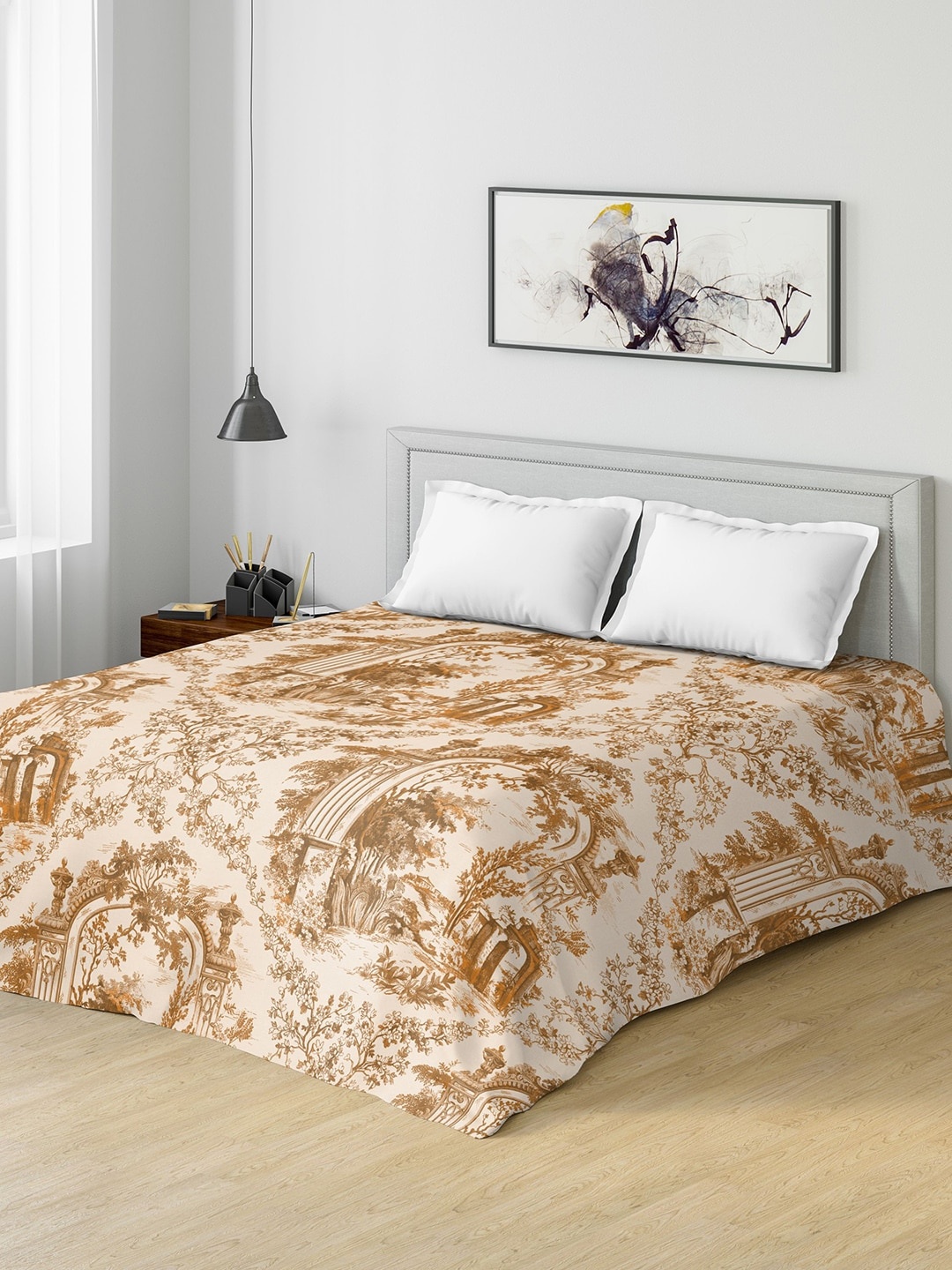 DDecor Brown & Cream-Coloured Ethnic Motifs Mild Winter 150 GSM Double Bed Comforter