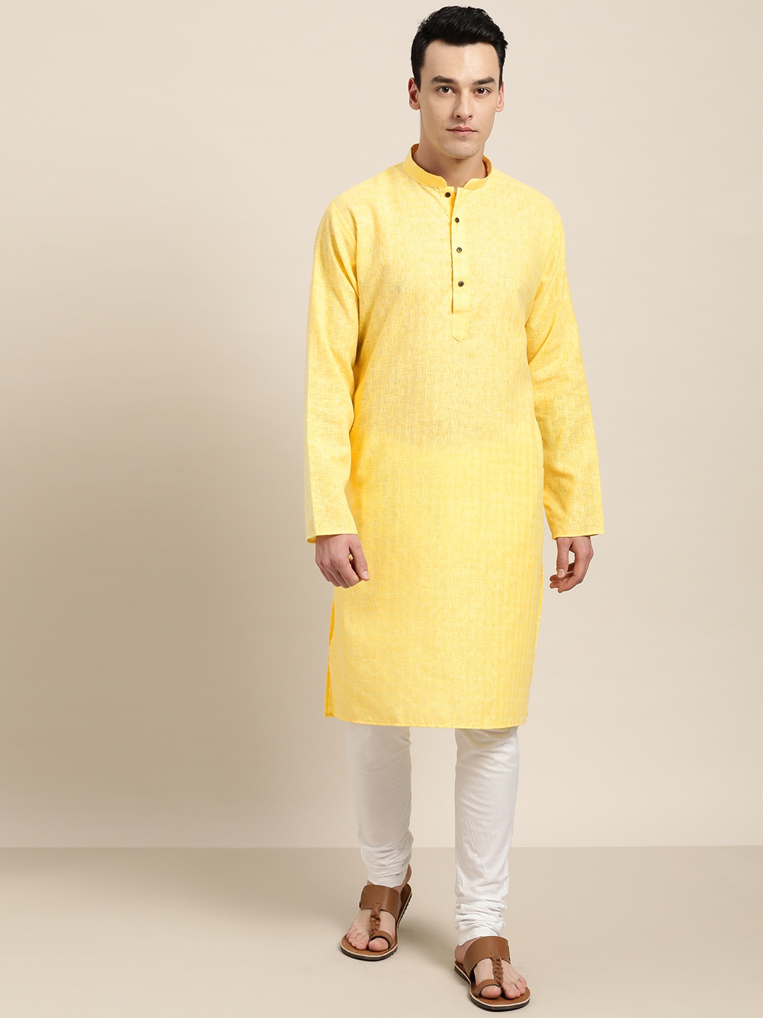 

SOJANYA Men Yellow Checked Straight Kurta