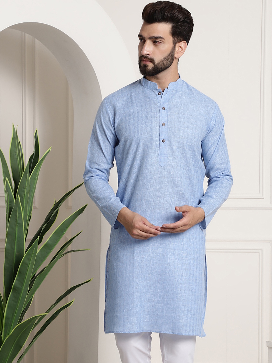 

SOJANYA Men Blue Checked Straight Kurta