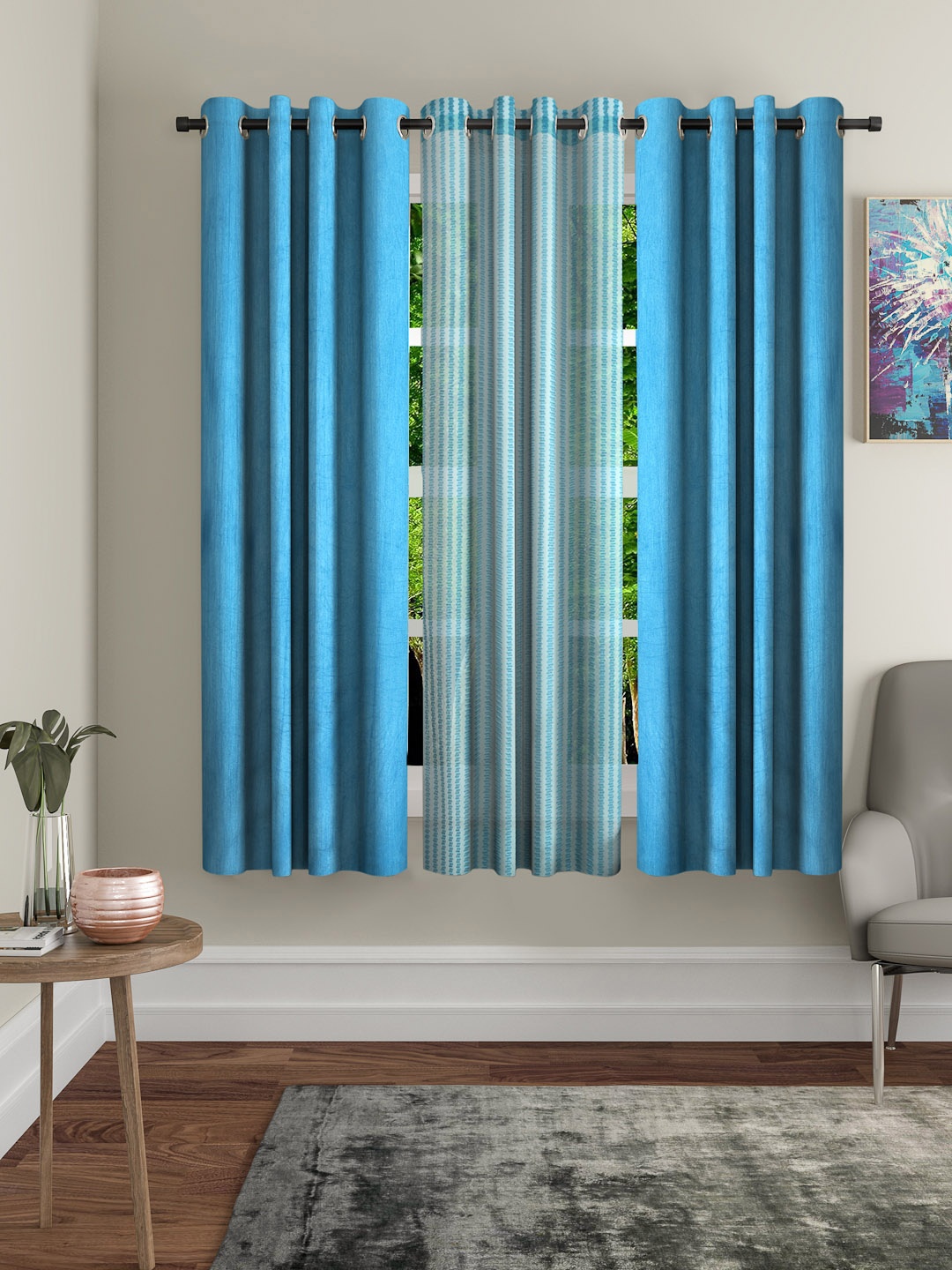 

Home Sizzler Turquoise Blue Set of 3 Window Curtains
