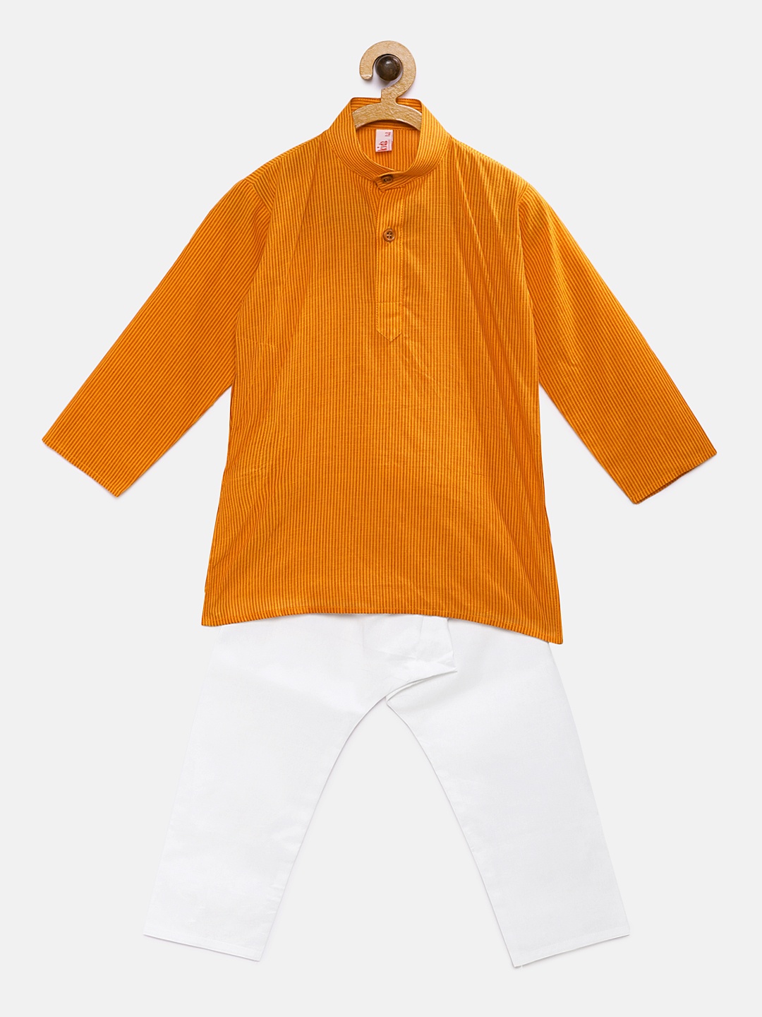

Ridokidz Boys Mustard Yellow & Orange Striped Kurta with Pyjamas