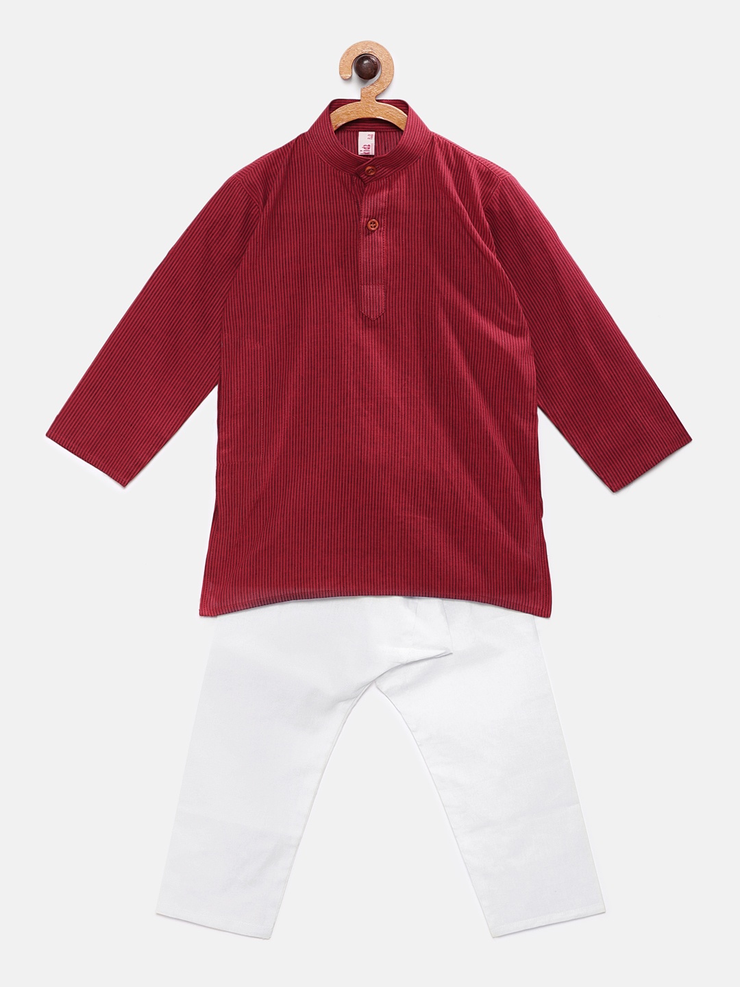 

Ridokidz Boys Maroon Striped Kurta with White Pyjamas