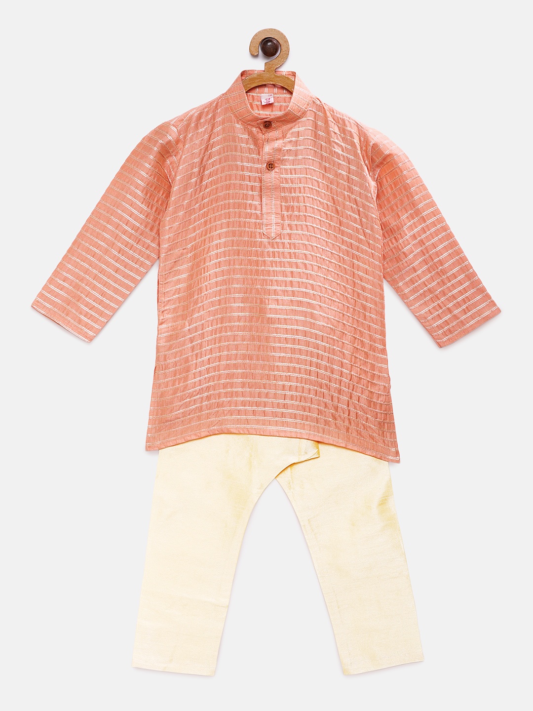 

Ridokidz Boys Peach-Coloured & Cream-Coloured Striped Kurta with Pyjamas