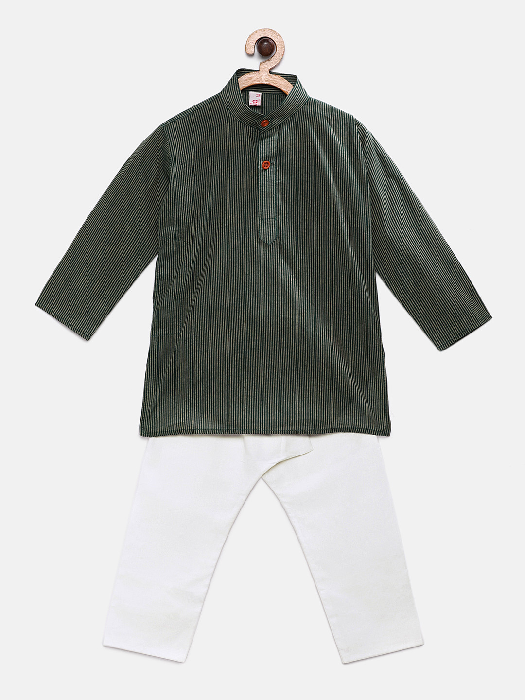 

Ridokidz Boys Green & White Striped Kurta with Pyjamas