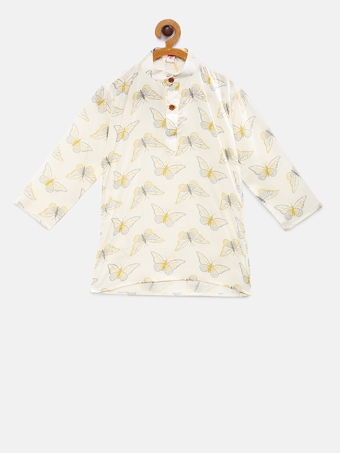 

Ridokidz Boys Off-White Quirky Print Straight Kurta