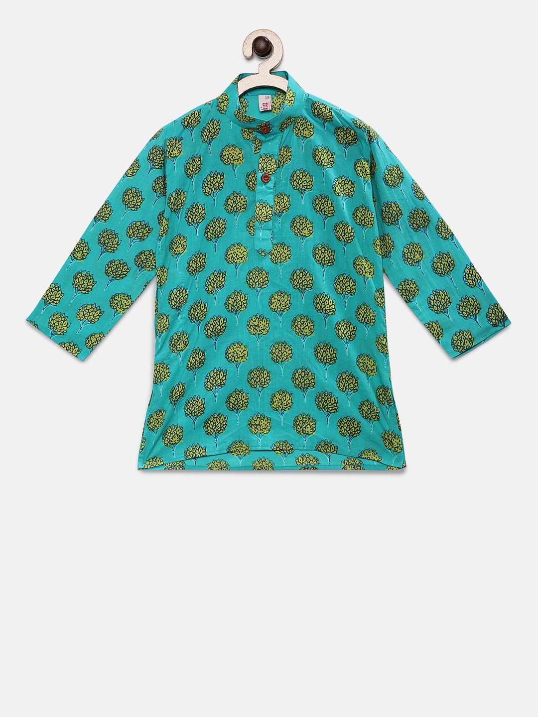 

Ridokidz Boys Sea Green & Yellow Printed Straight Kurta