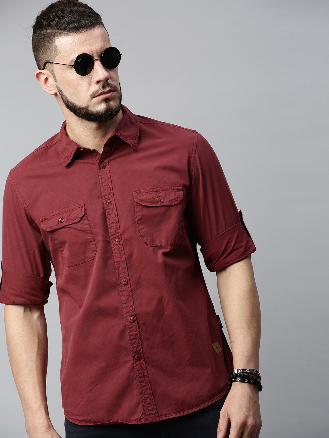 

Roadster Men Maroon Regular Fit Solid Casual Sustainable Shirt